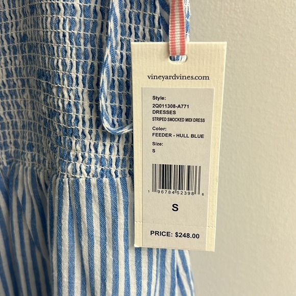 Vineyard Vines Striped Smocked MIDI Dress - HULL BLUE, NWT S - Picture 4 of 7